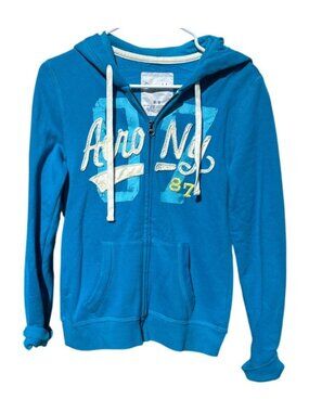 Aero NY Womens Medium Blue Zip-Up Hoodie With Drawstrings